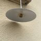Vintage pendant light with green and white enamelled sheet metal lampshade and LED electricity