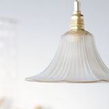 Pendant lamp in engraved and gilded glass