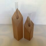 Paire de soliflores éprouvettes losange en bois scandinave