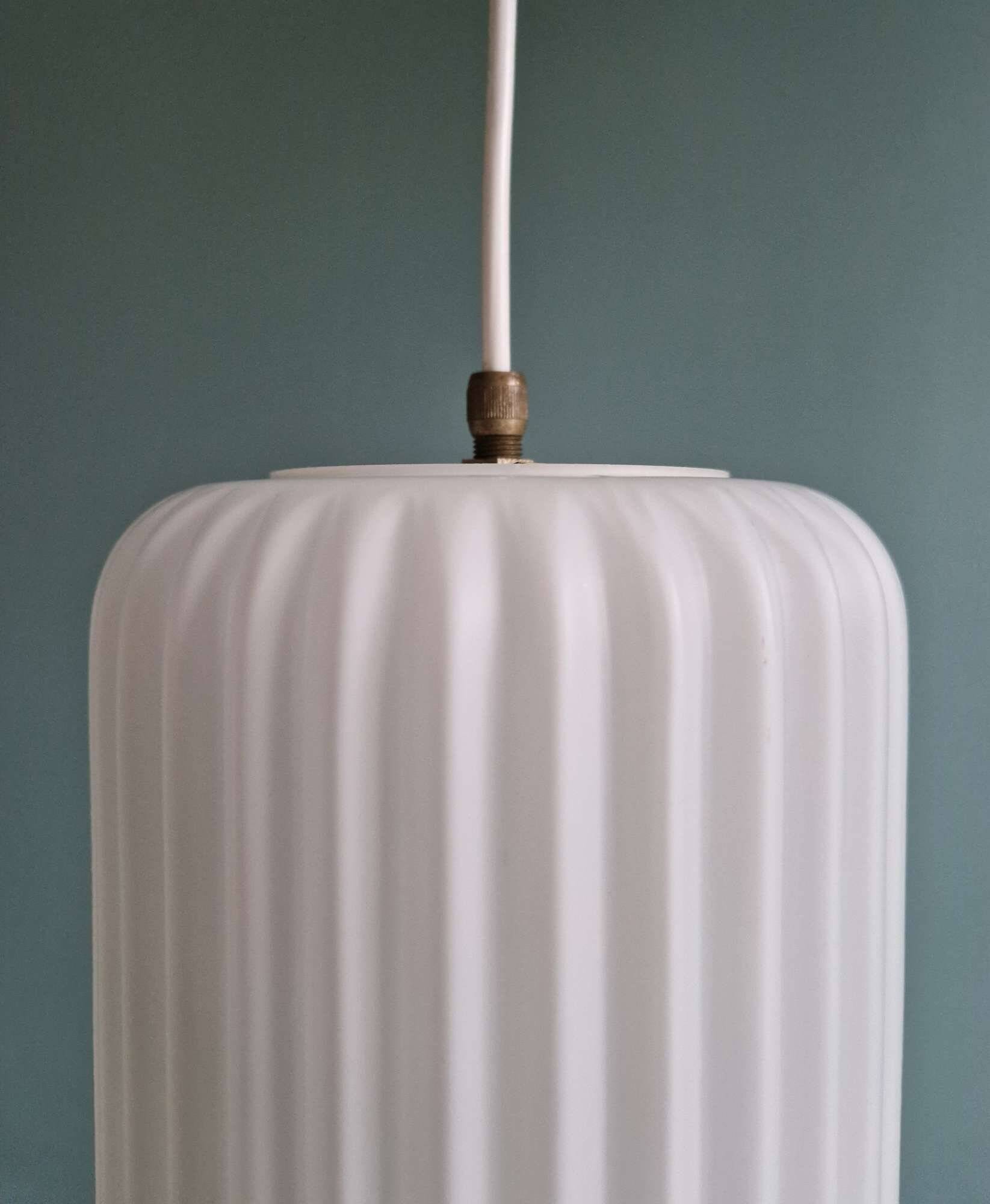 Pair of ribbed white opaline pendants, Philips, 1960s