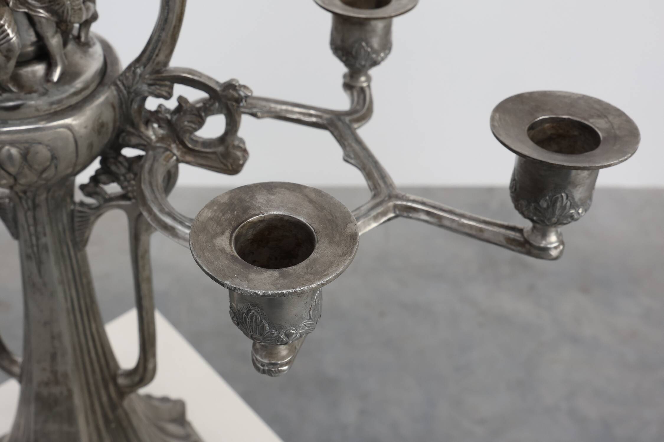 Art Nouveau tin candle holder by Achille Gamba, Italy ca. 1900