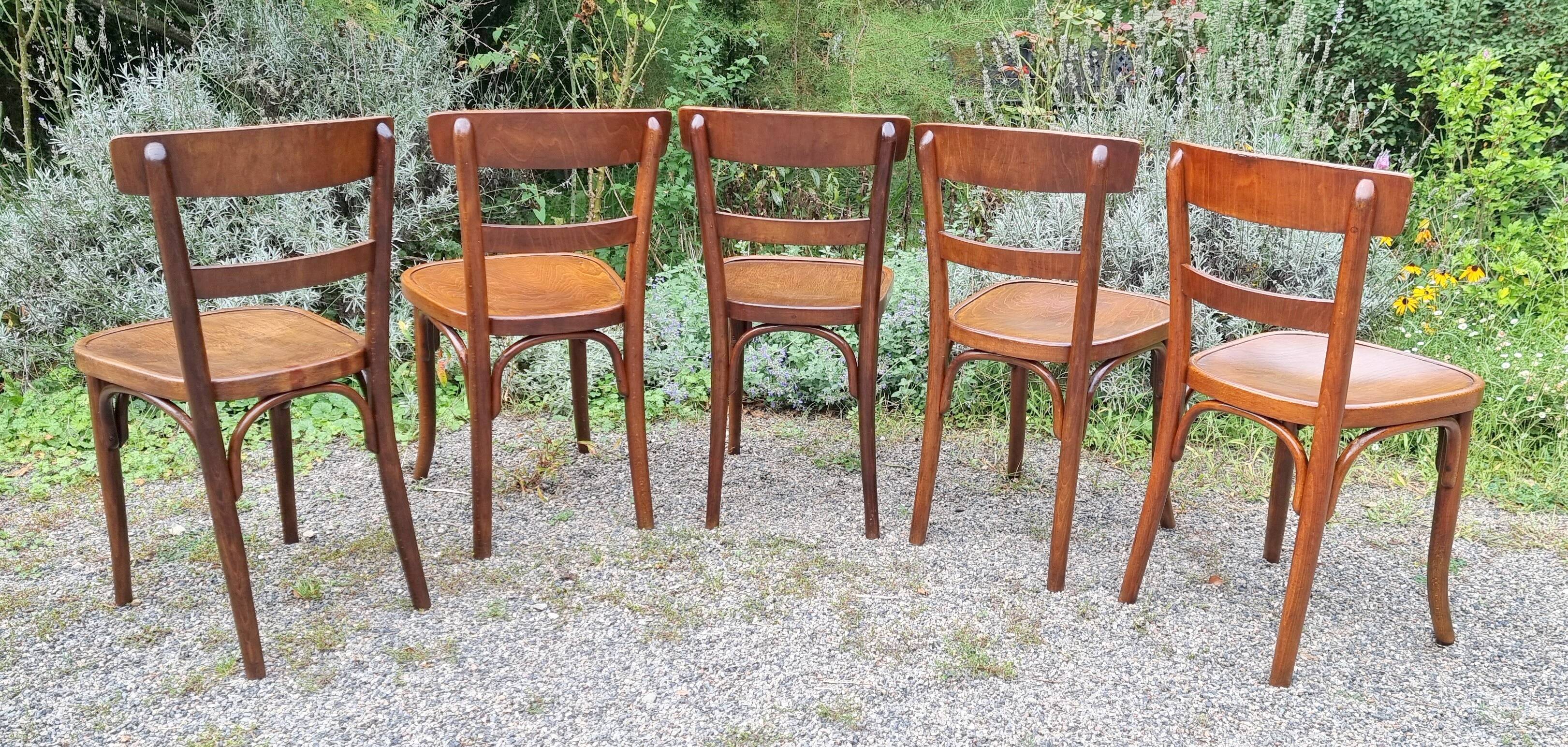 5 chaises bistrot Thonet et Horgen années 40