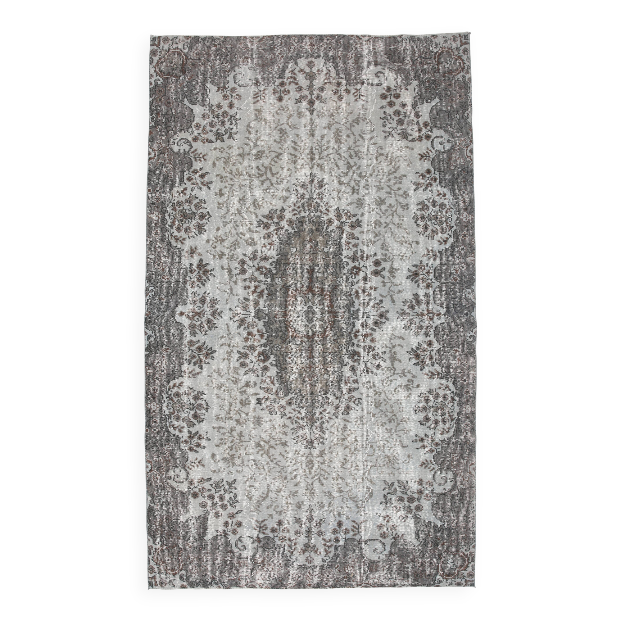 5x8 Black Gray Classic Pattern Turkish Vintage Rug, 149x253Cm