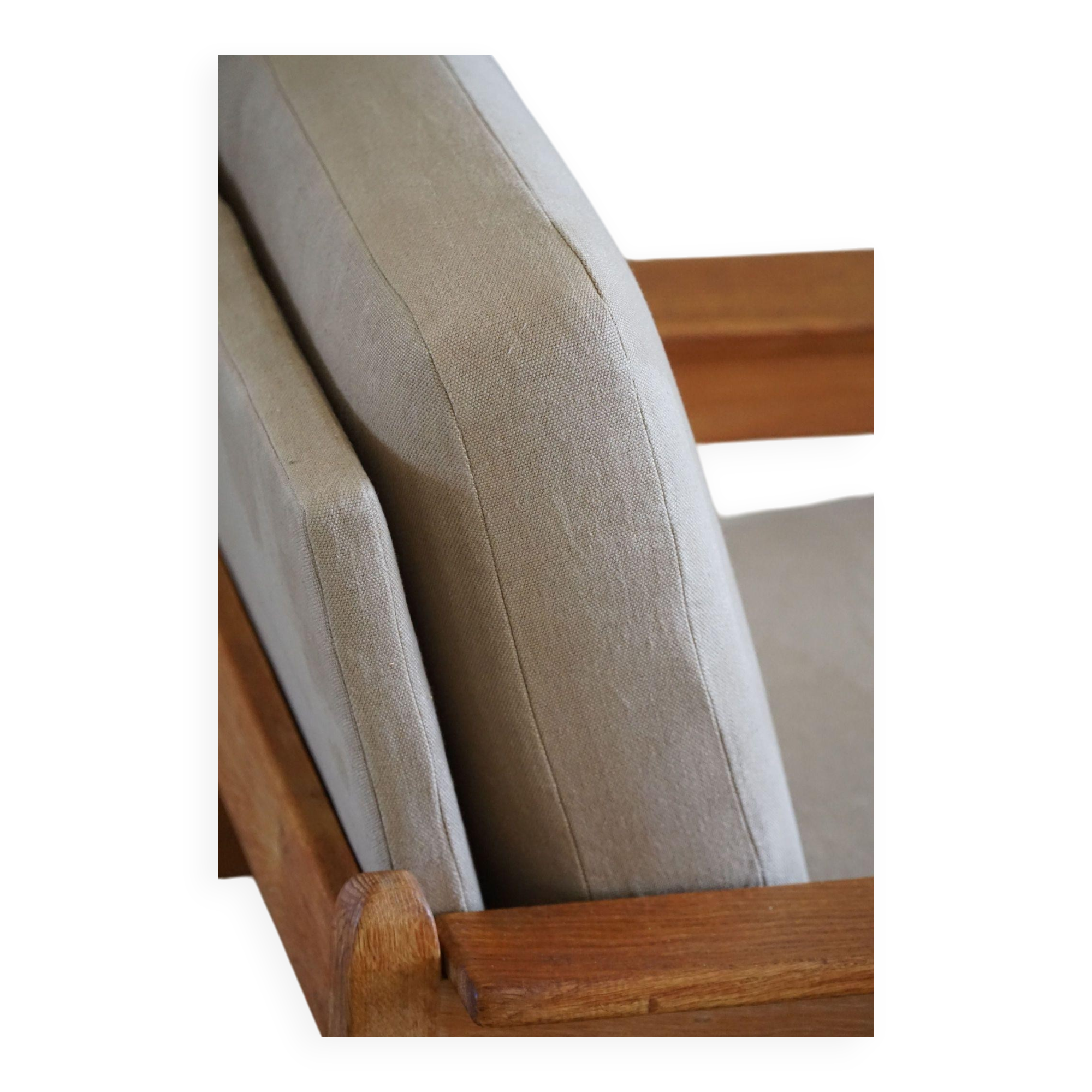 Modern Danish, Pair of Lounge Armchairs in Oak and Linen, Henning Kjærnulf, 1960s