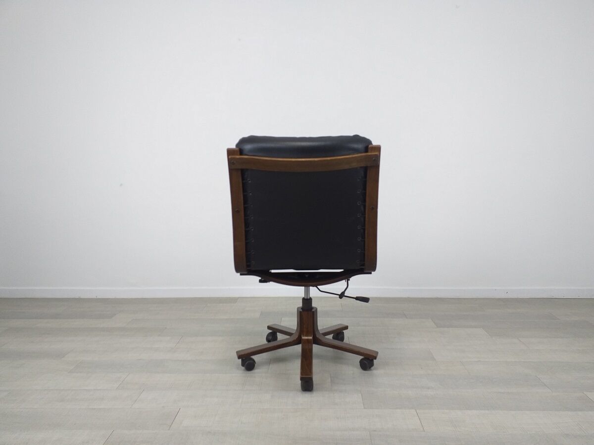 Office armchair leather wood Scandinavian design 70s vintage