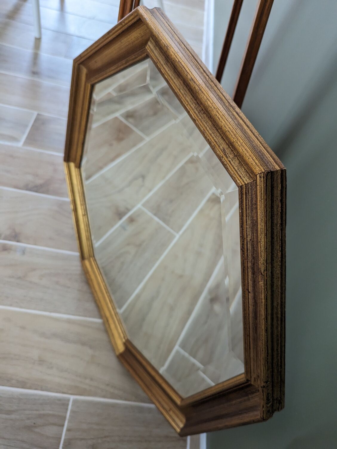 Large octagonal mirror gilded wood - 58*58 cm