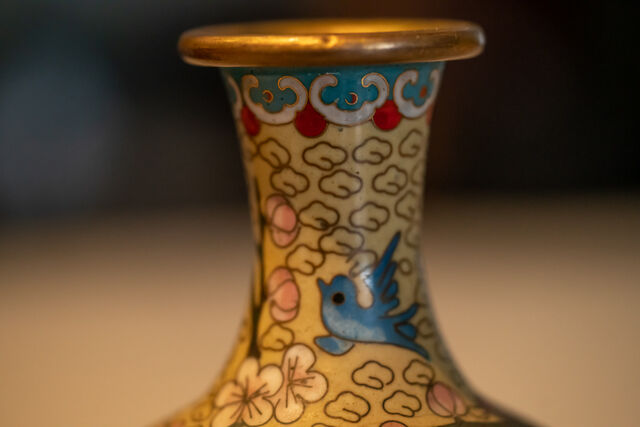 Asian vase decorated with cherry trees