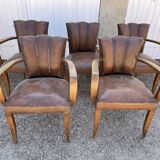 5 bridge armchairs in art deco leather