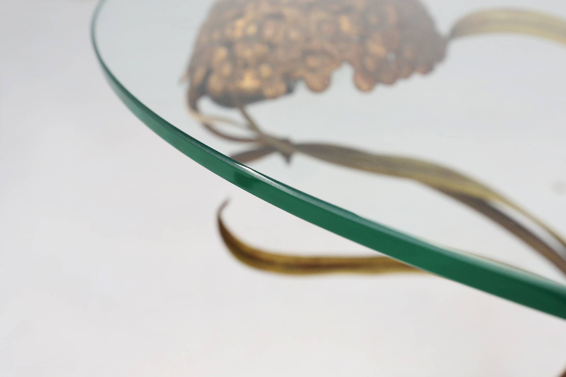 French Hollywood Regency style coffee table with lightning in brass flowers, 1950