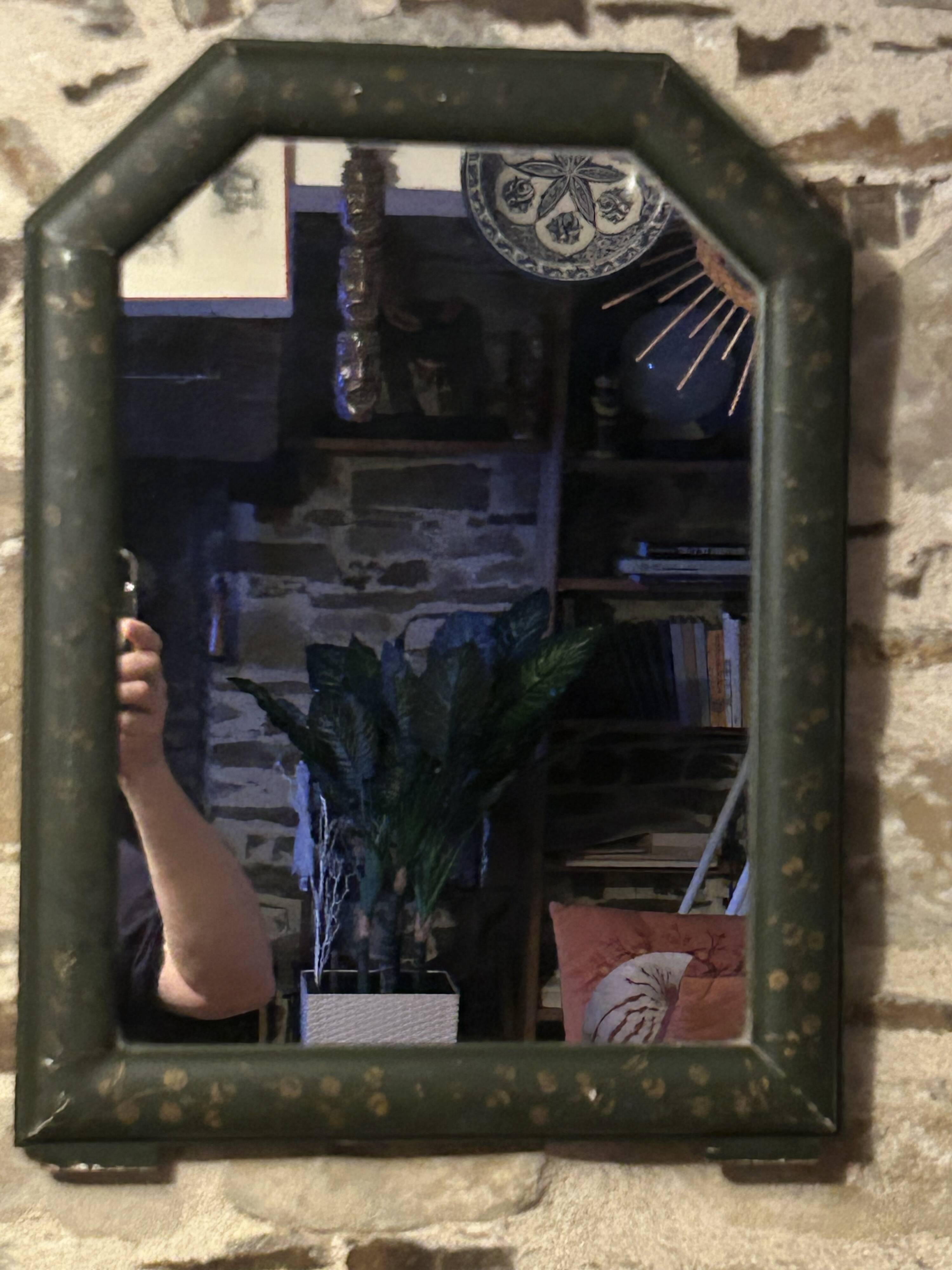 Mirror countryside wood and moulded stucco painted with gold garlands - 50 x 37 cm