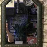 Mirror countryside wood and moulded stucco painted with gold garlands - 50 x 37 cm