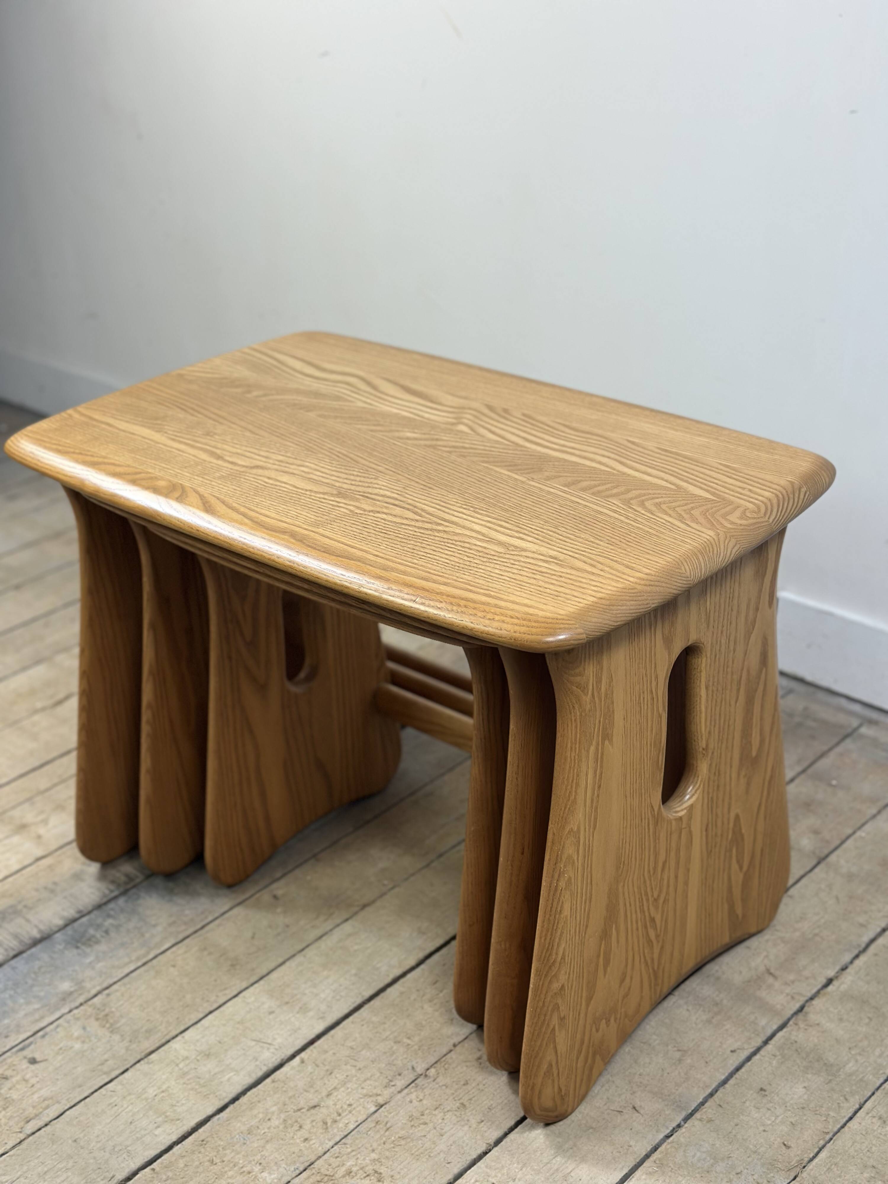 Vintage Ercol nesting tables in solid elm from the 1980s.