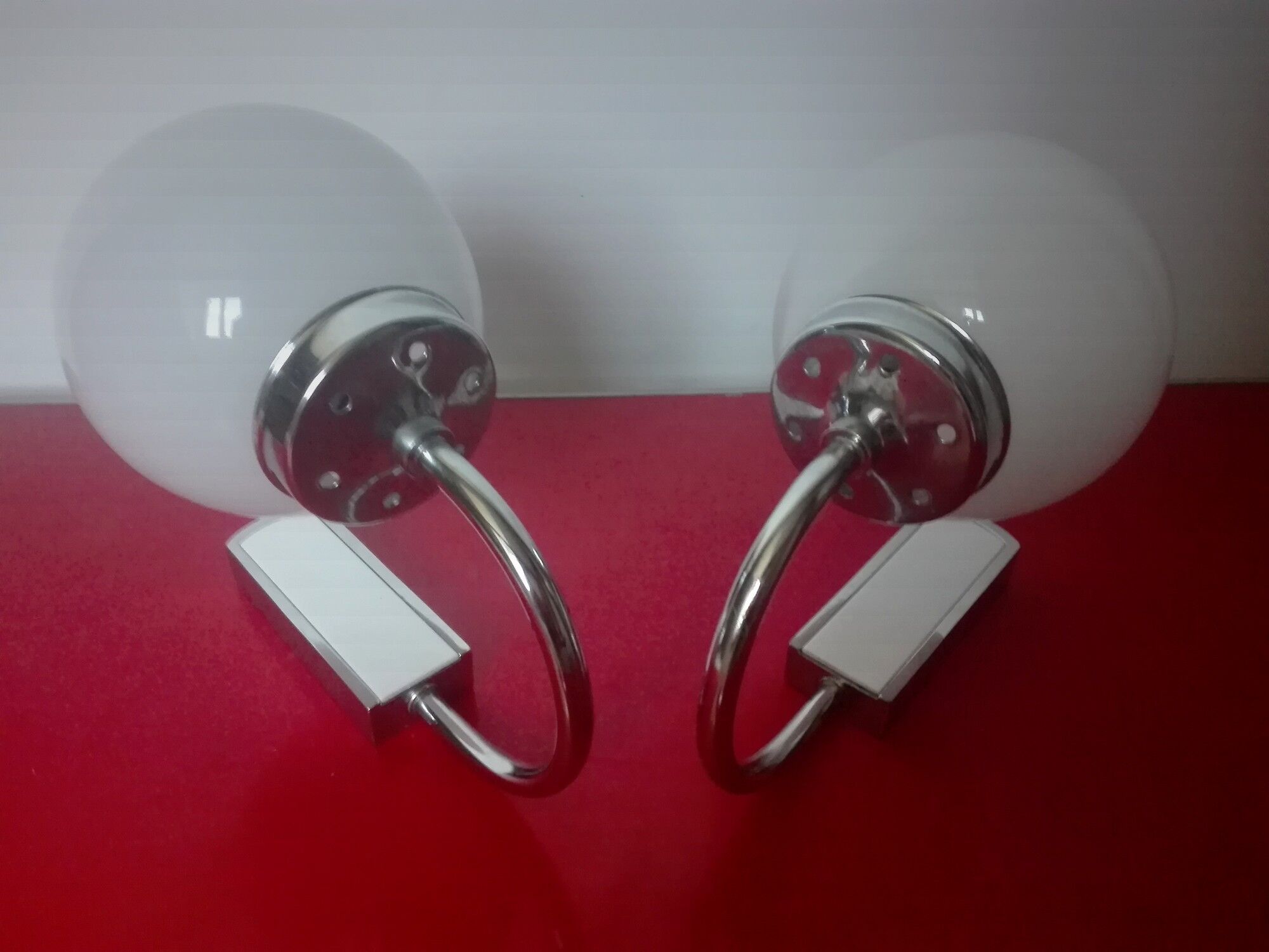 Pair of chrome and glass opaline sconces vintage 70s