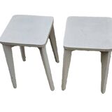 2 tabourets bois peint blanc avec pieds compas