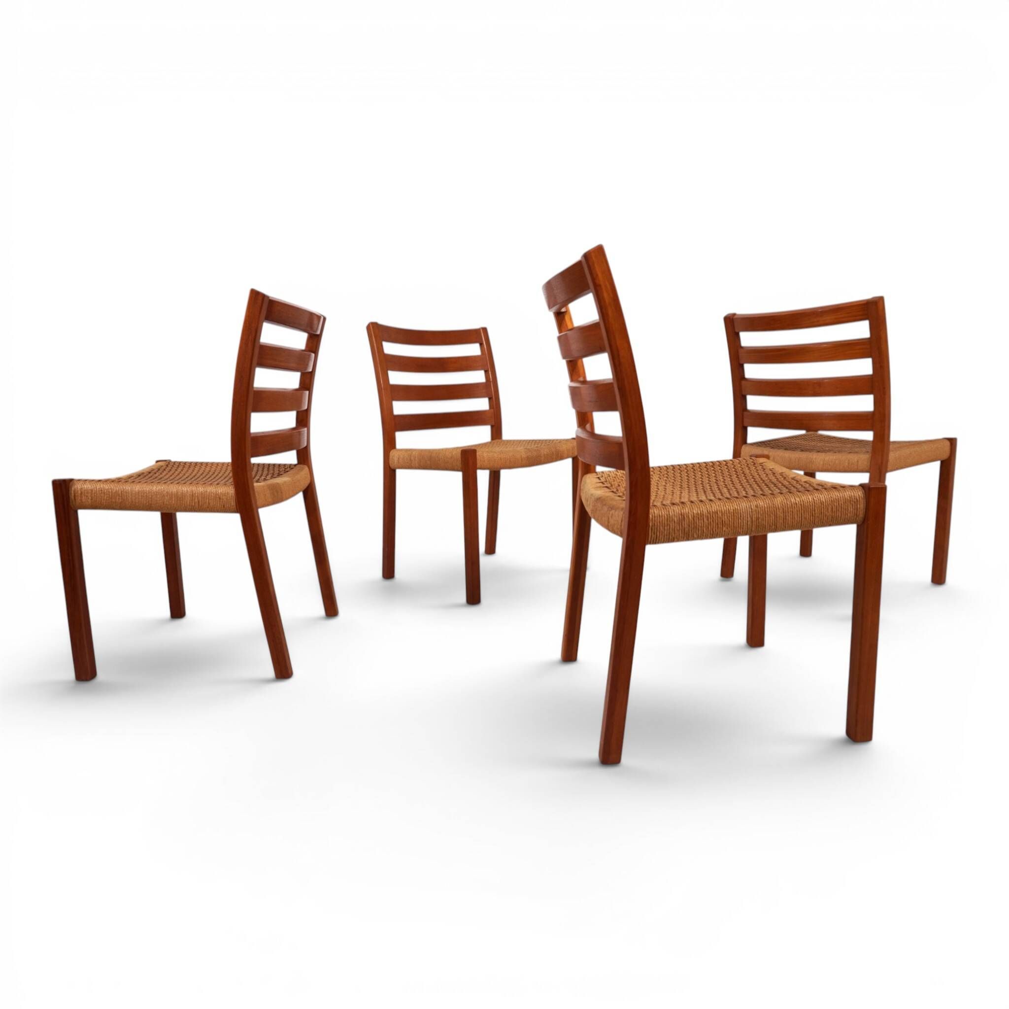 Niels Otto Møller Model 408, Set of 4 Teak Papercord Dining Chairs for J.L.