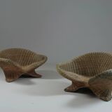 Pair of rattan lotus armchairs, 1970s