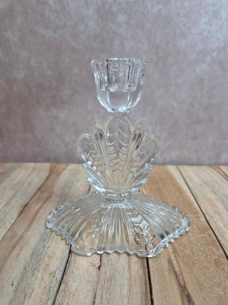 Antique pressed glass candlestick – Art Deco design