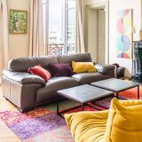 Roche Bobois 220 cm 3-seater leather sofa in very good condition, anthracite grey