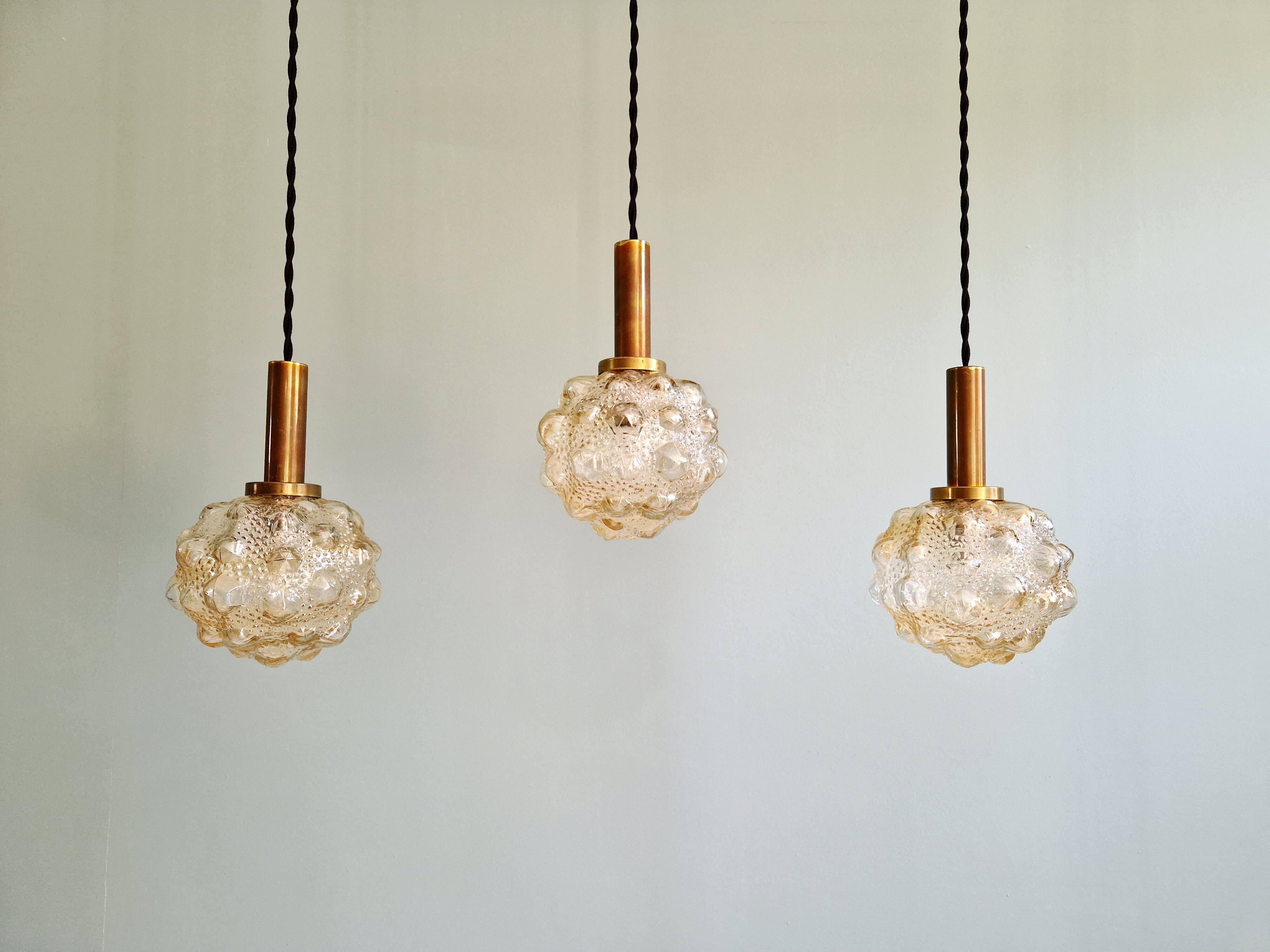 Amber bubble glass pendant (5 available), Helena Tynell, 1970