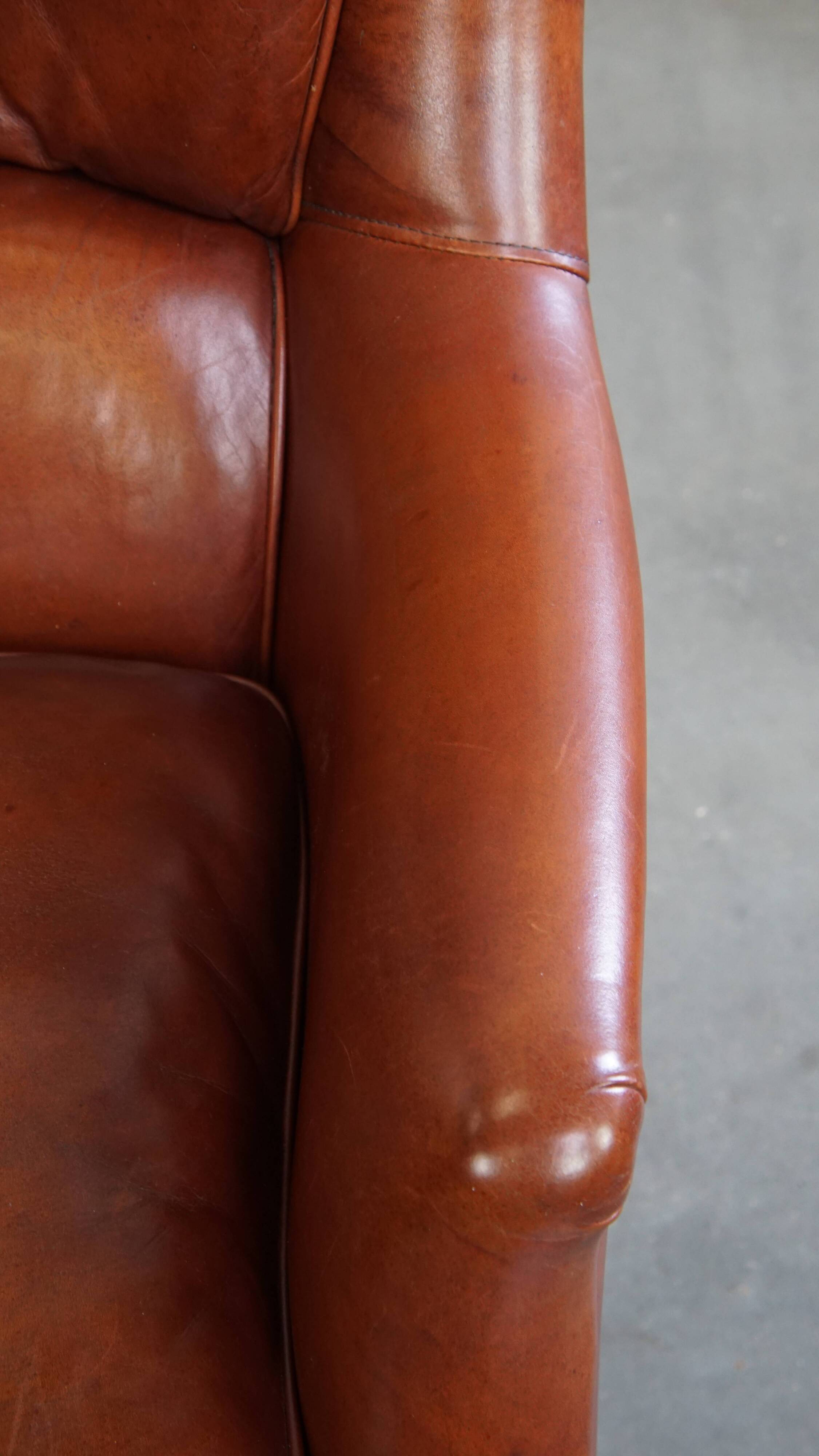 Armchair Made from Cognac-Colored Cowhide Leather