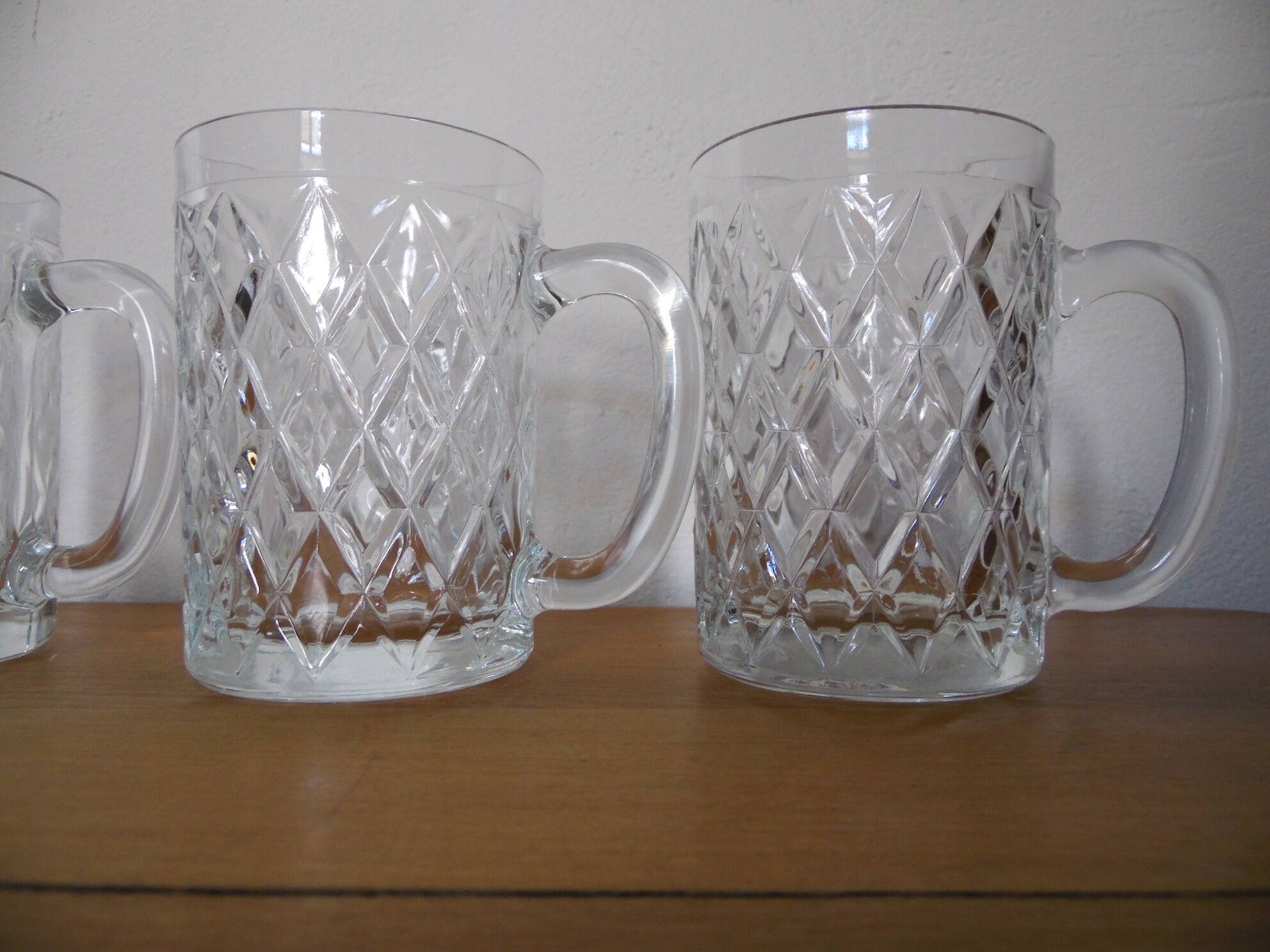 Lot 4 mugs molded glass deco transparent diamond
