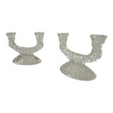 Paire de chandeliers vintage en verre ciselé années 60/70