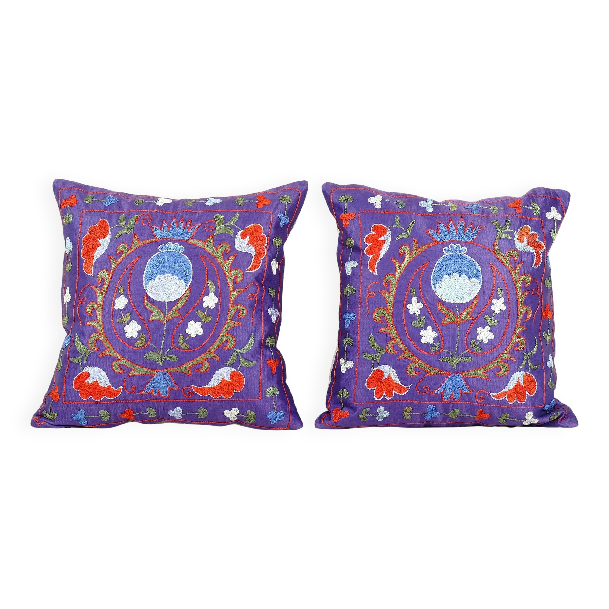 Set of 2 vintage embroidered cushion covers 48x48 cm