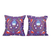 Lot de 2 housses de coussin brodées vintage 48x48 cm