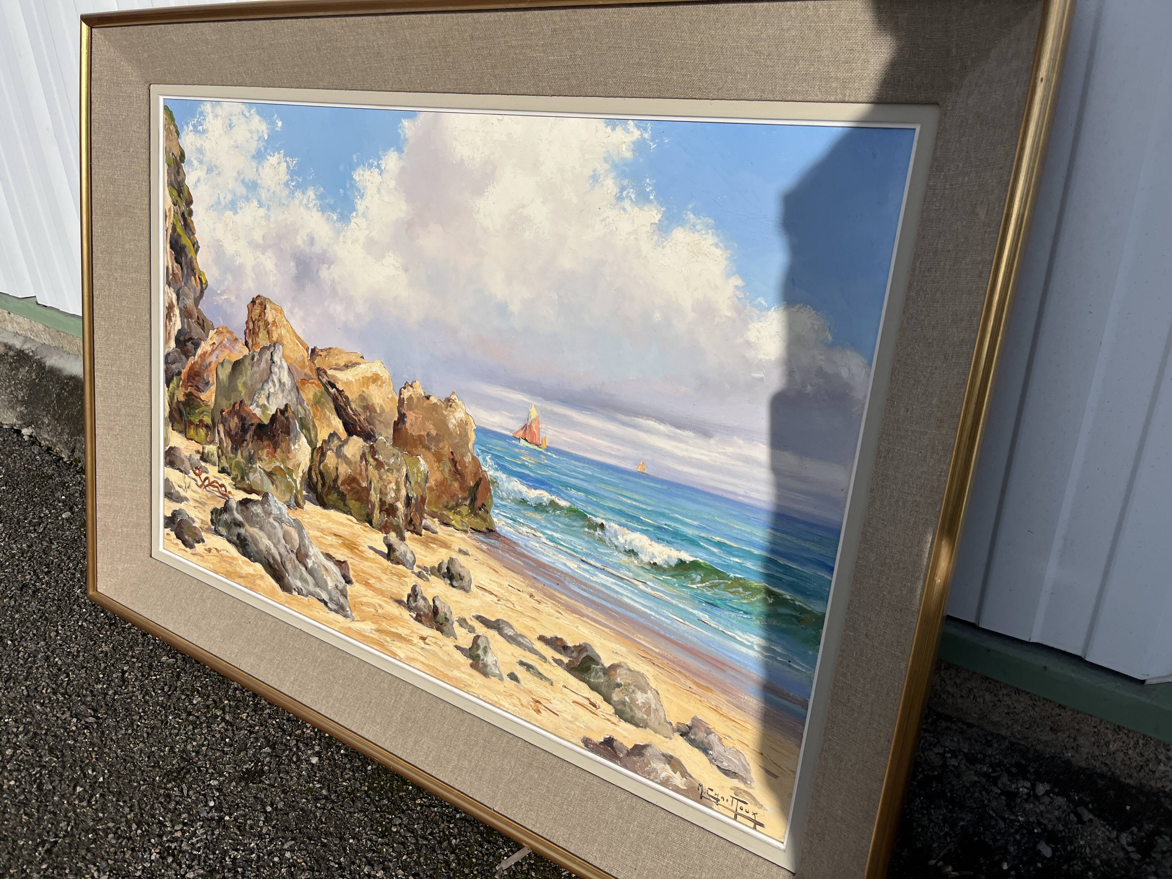 Large painting 109 × 78 cm – Seaside scene signed Marc Chailloux (1902-1971)
