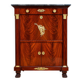 Rare four-column secretary from the Empire period in flame mahogany and bronze.