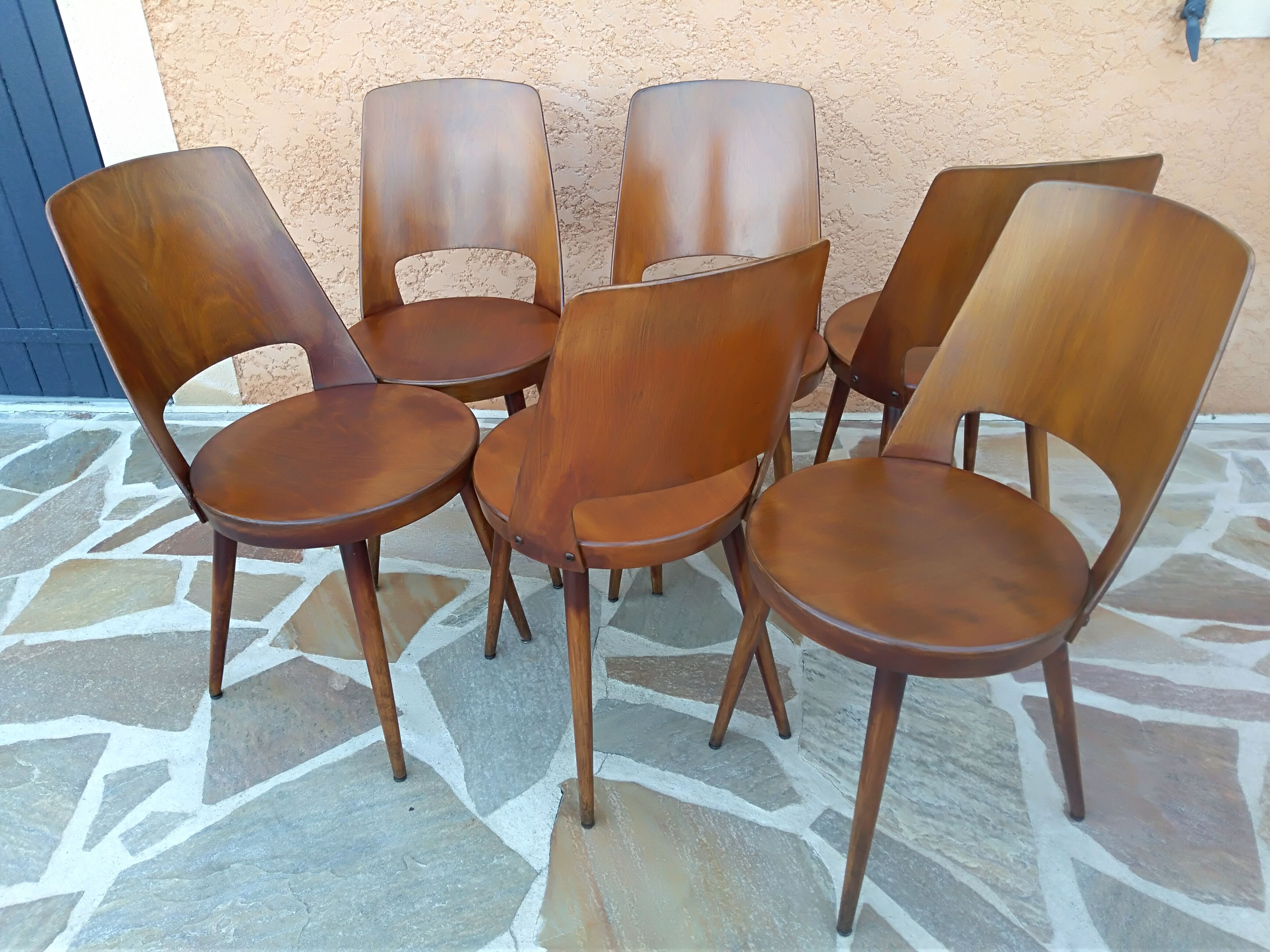 Suite of 6 chairs by Bistrot Baumann model Mondor 1960s
