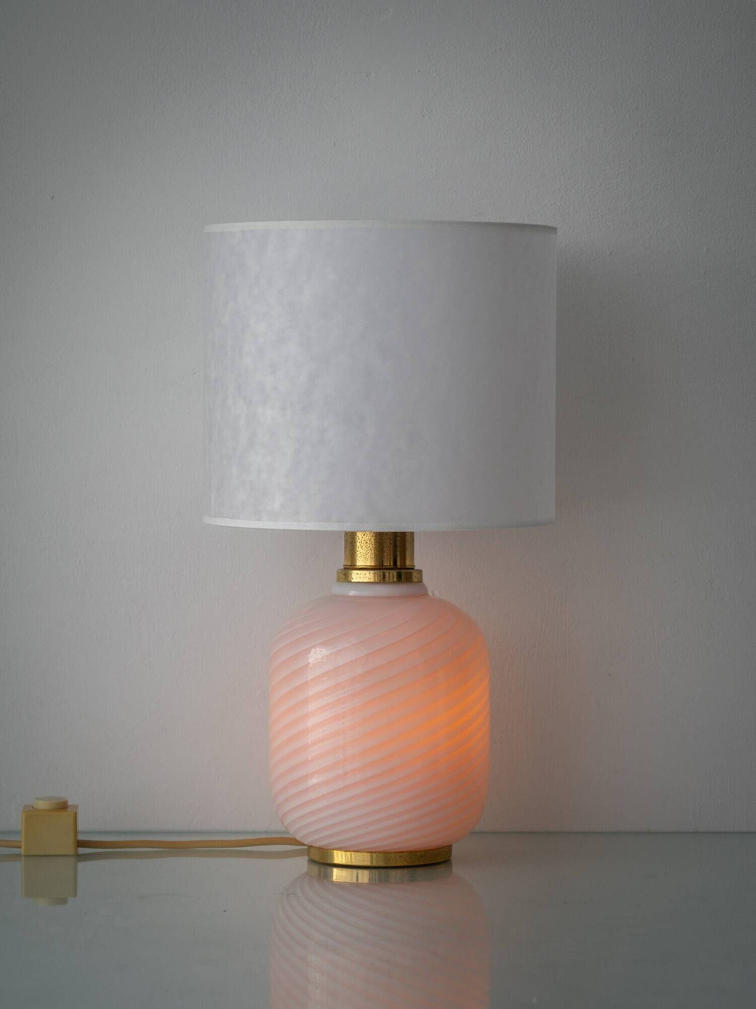 Murano Glass Table Lamps from the 1970s, White Opaline and Brass