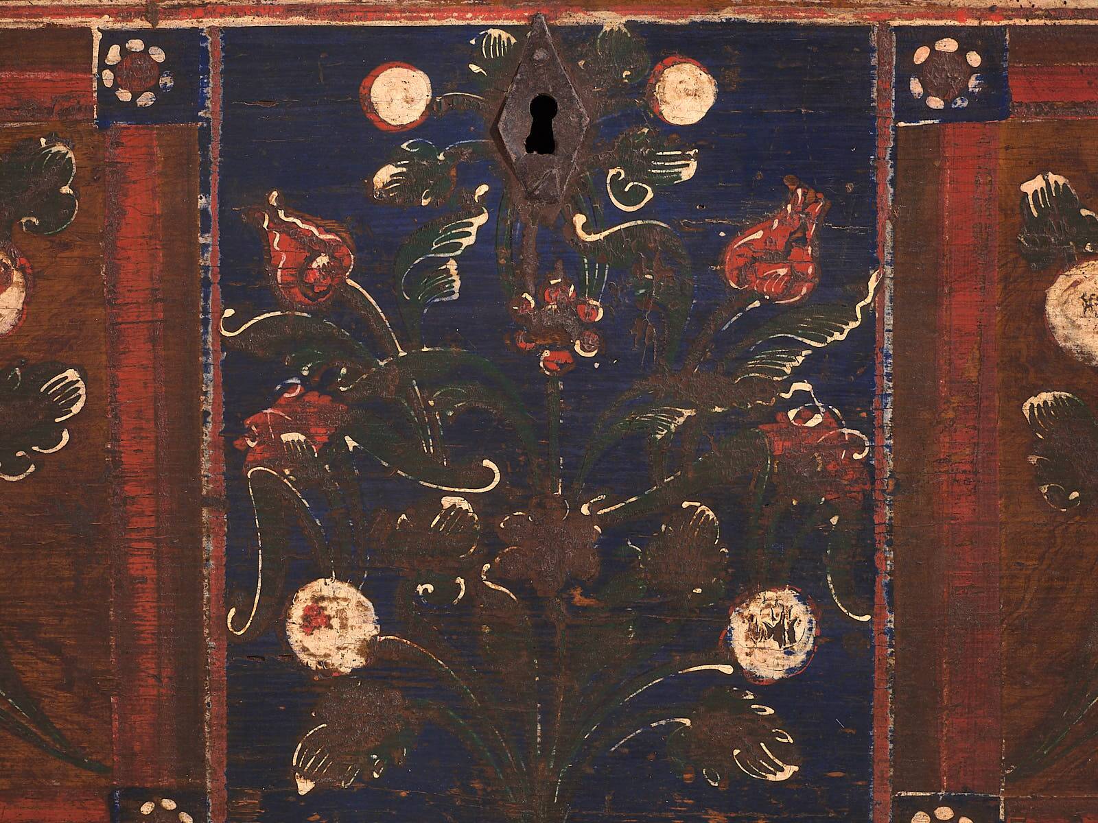 Antique painted chest with floral details (1870s) #32