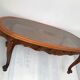 Cherry coffee table with cane top and vintage glass