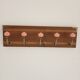 Wall-mounted coat rack with 5 hooks, powder pink ceramic and stained wood, 50 cm.