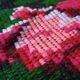 Handwoven floral wool rug, black background with pink roses and geometric design 207x144cm
