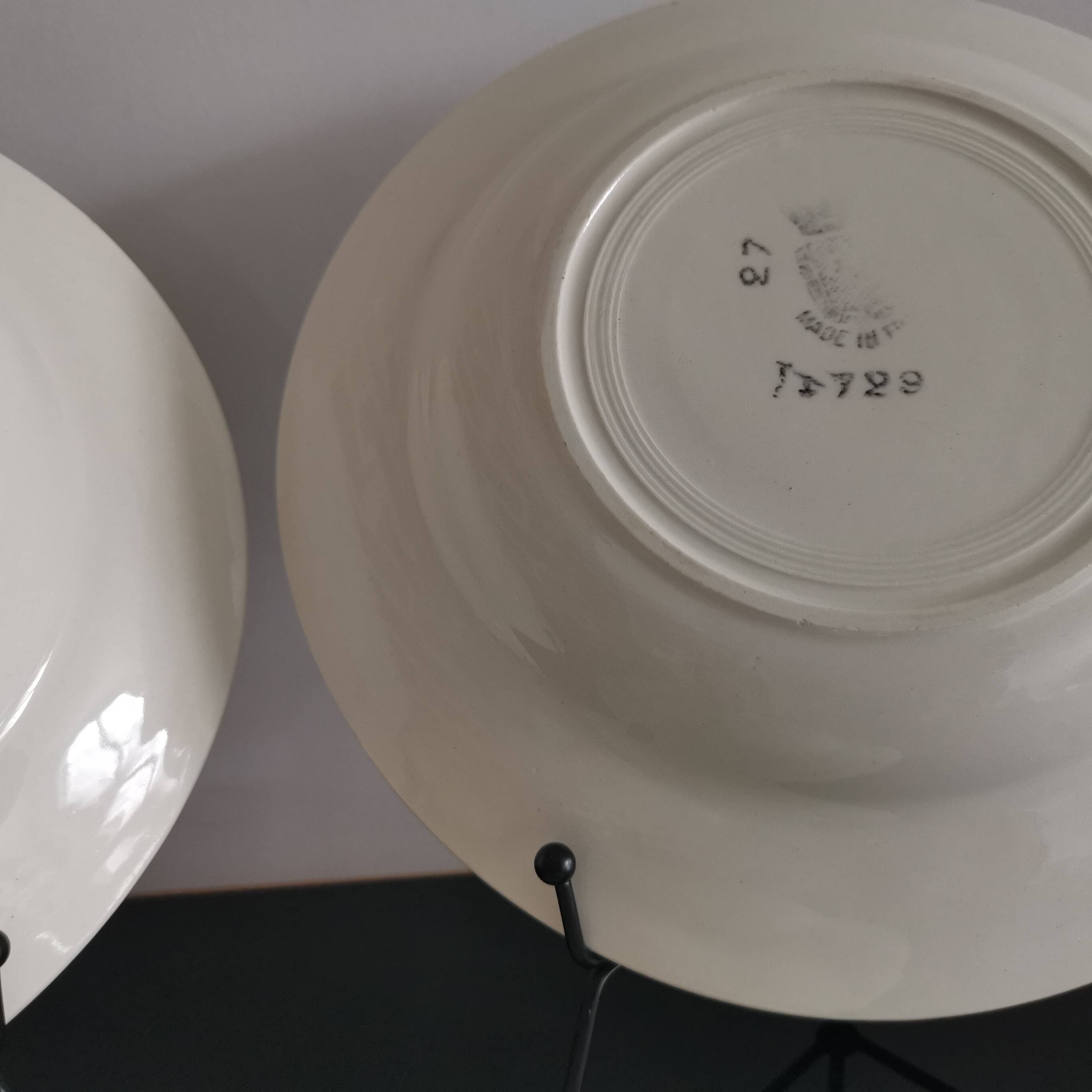 3 soup plates with blue frieze & St Amand fans