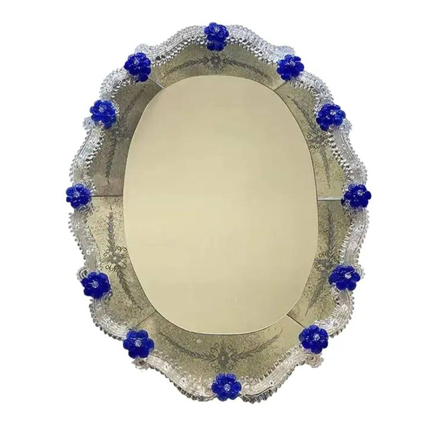 Hand-Carved Venetian Oval Mirror in Murano Glass Style, Early 21st Century