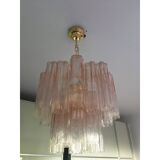 Pink Murano Glass Chandelier Tronchi Venini Style, set of 2 or a pair of chandeliers