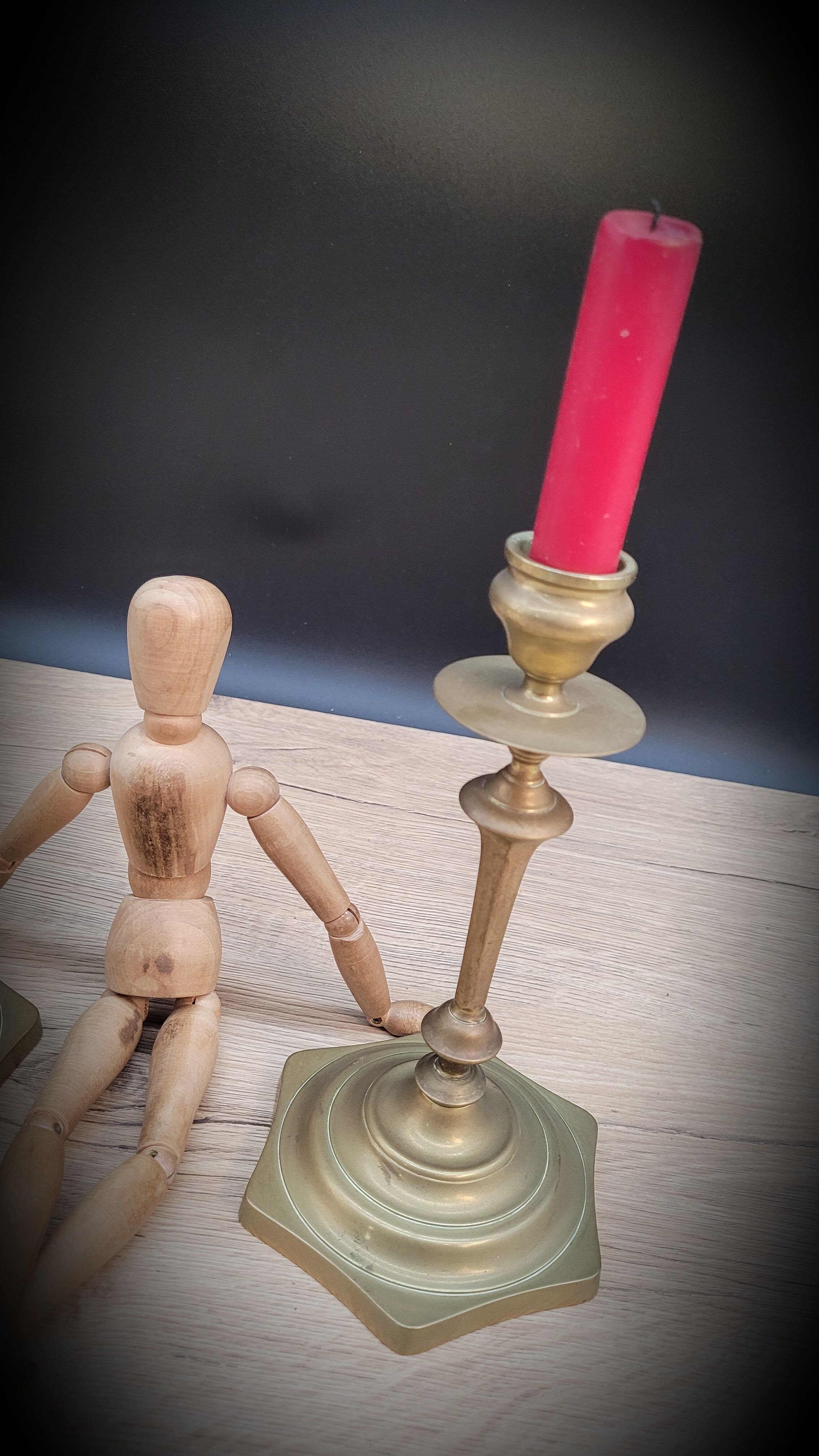 Pair brass candlesticks hexagon