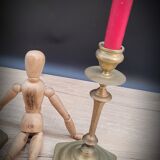 Pair brass candlesticks hexagon