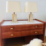 Paire de lampes en laiton et travertin Camille Breesch