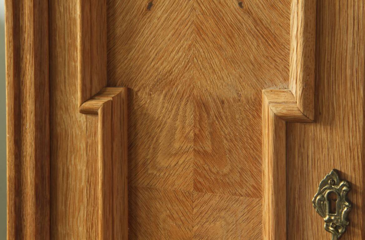 Vintage Danish Chevron Oak Cabinet, Henning Kjærnulf Baroque style, 1960s