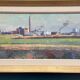 Swedish Oil on panel "Silhouette over Örebro" by HARRY THOMANDER, Framed 46x26cm
