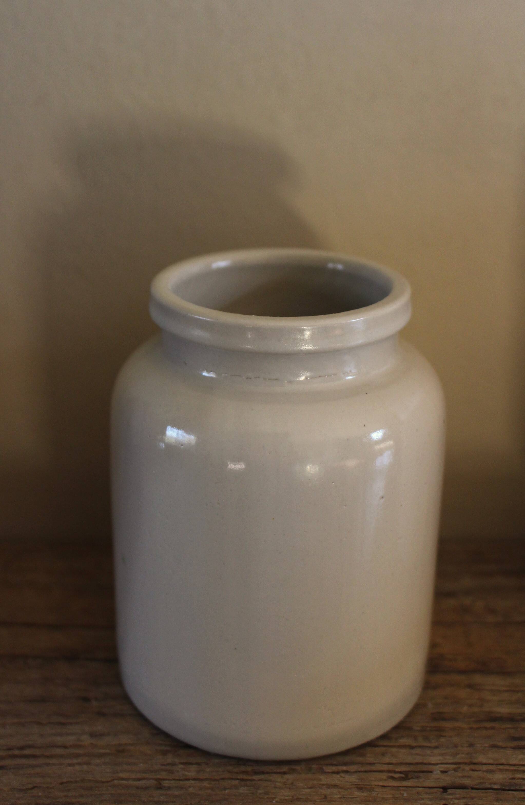 Vintage stoneware vase pot greige