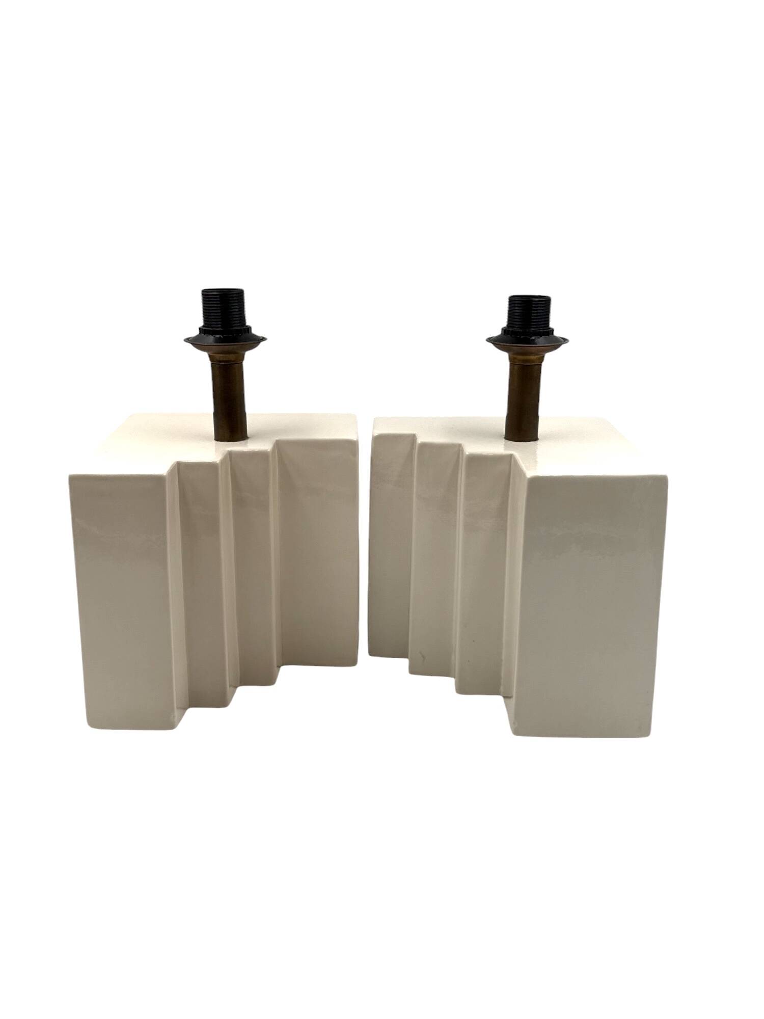 Hollywood regency set of 2 ceramic table Lamps, France 1970s