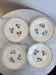Set of 4 small flat plates with floral designs.