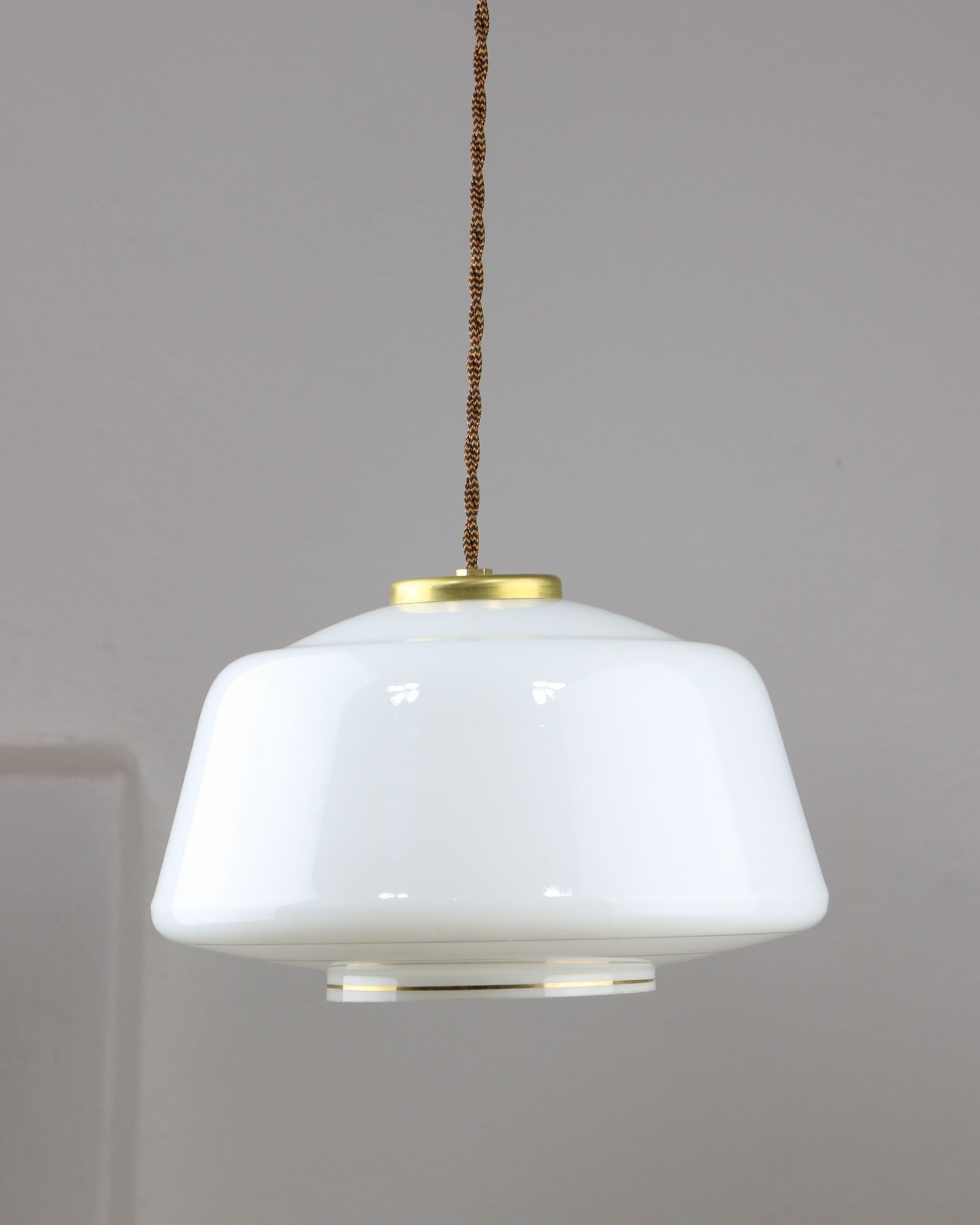 Mid-century Glass & Brass Pendant Lamp