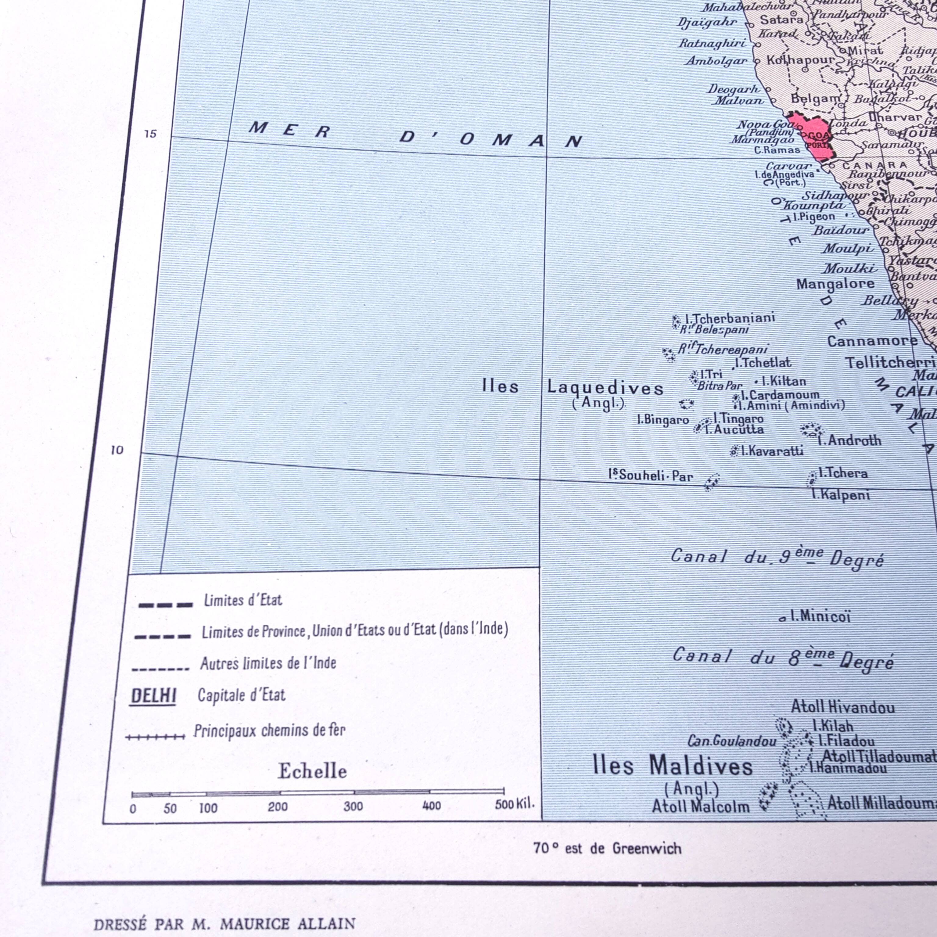 Vintage map of India 43x43cm from 1950