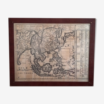Carte Asie XVIIeme avec cadre en cuir exotique